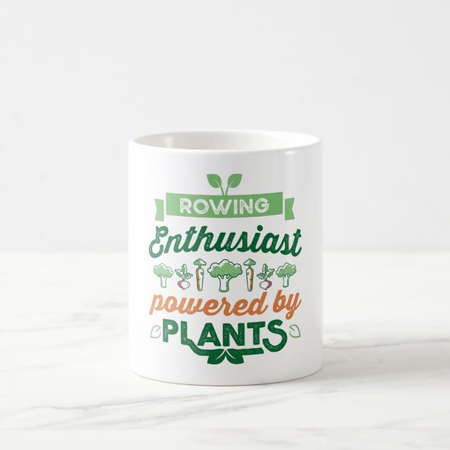 Rowing Enthusiast powered by Plants Vegan Gift Coffee Mug (Center)