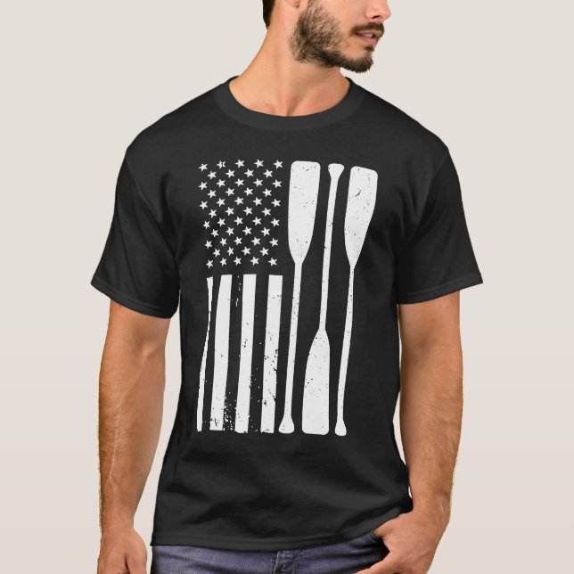 Rowing Men Women US America Flag Coxswain Row Crew T-Shirt (Front)