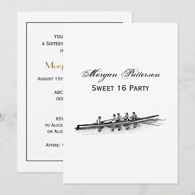 Rowing Rowers Crew Team Water Sports Invitation (Front/Back)
