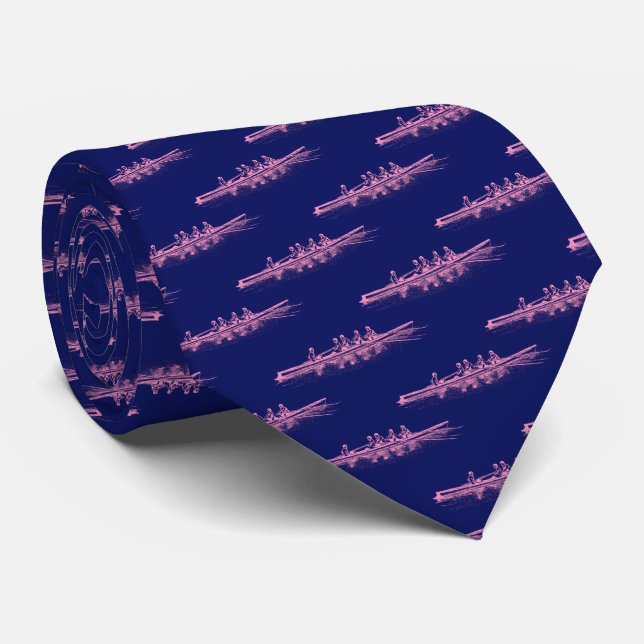 Rowing Rowers Pink Crew Team Water Sports Blue BG Tie (Rolled)