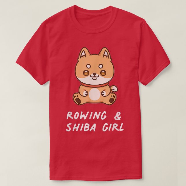 Rowing Shiba Girl Sports Japanese Dog Lover T-Shirt (Design Front)