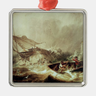 Rowing to rescue shipwrecked metal tree decoration