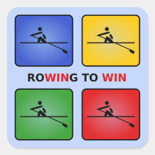 Rowing to win four colours crew blue square sticker