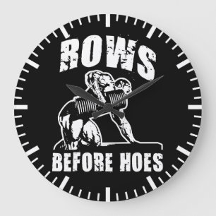 Rows Before Hoes - Funny Dumbbell Row Workout Large Clock