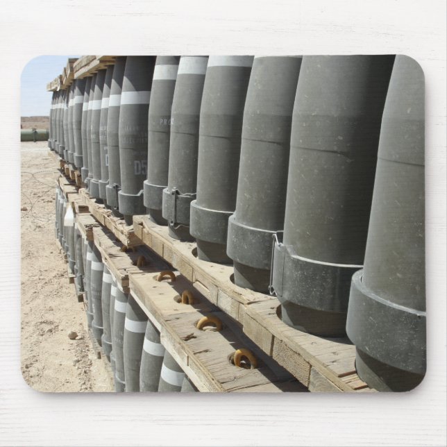 Rows of ammunition are stacked and prepped mouse mat (Front)