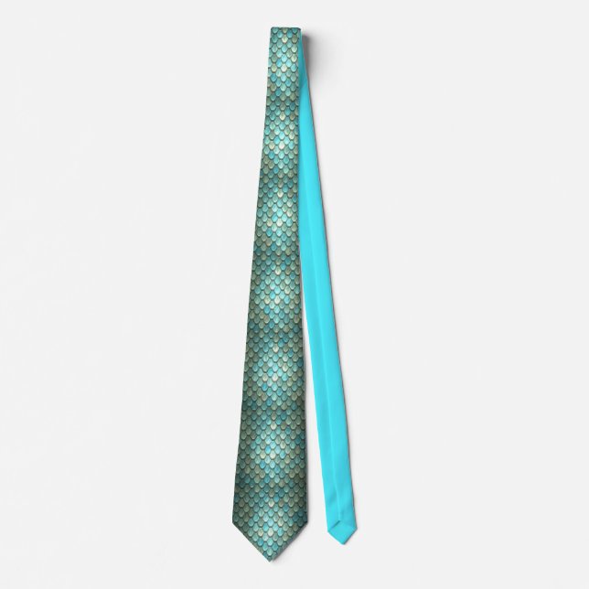 ROWS OF AQUA AND TEAL MERMAID SCALES TIE (Front)