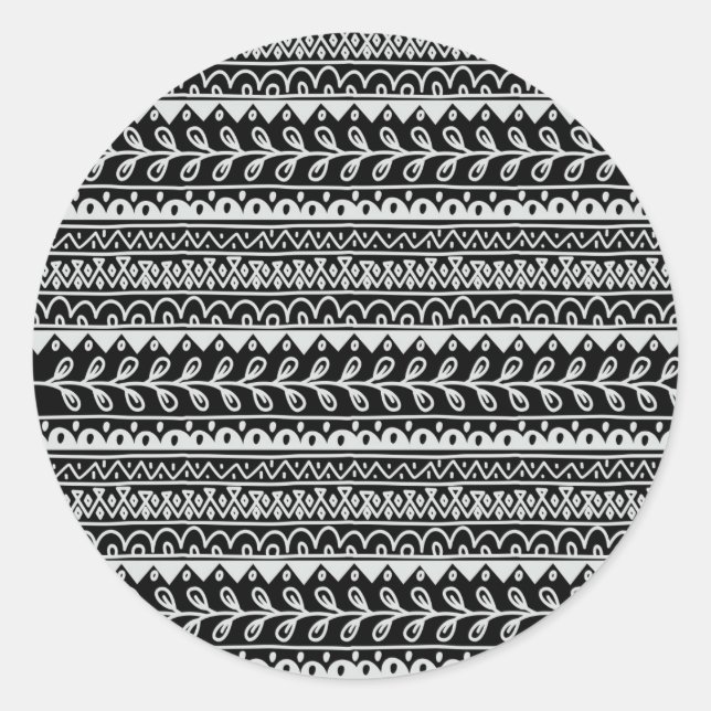 Rows of Black and White Doodle Patterns Classic Round Sticker (Front)