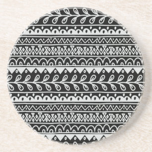 Rows of Black and White Doodle Patterns Coaster