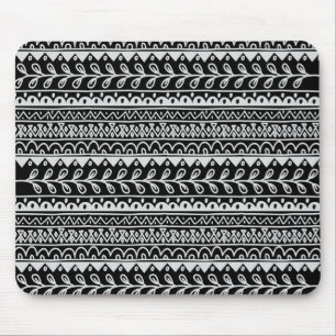 Rows of Black and White Doodle Patterns Mouse Mat