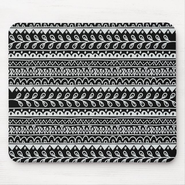 Rows of Black and White Doodle Patterns Mouse Mat (Front)