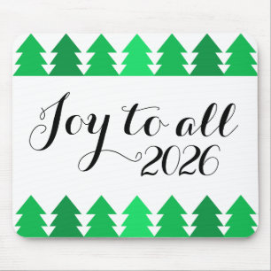 Rows of Green Christmas Trees Joy New Year 2026 Mouse Mat