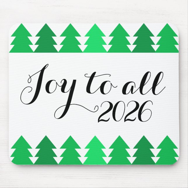 Rows of Green Christmas Trees Joy New Year 2026 Mouse Mat (Front)