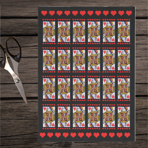 Rows of Heart Queen Playing Cards Red Hearts Black Tissue Paper