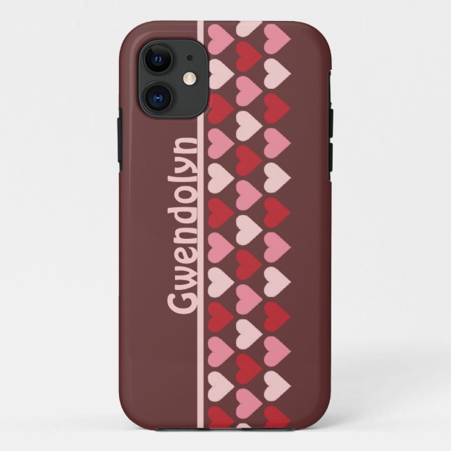 Rows of hearts pattern red pink personalised name Case-Mate iPhone case (Back)