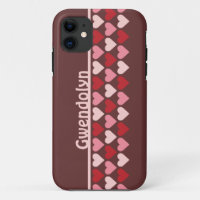 Rows of hearts pattern red pink personalised name