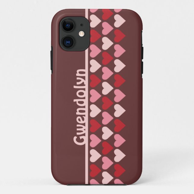 Rows of hearts pattern red pink personalised name Case-Mate iPhone case (Back)