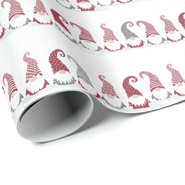 Rows of holiday gnomes in the snow wrapping paper (Roll Corner)