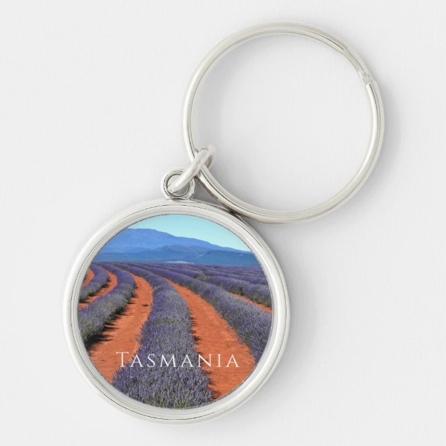 Rows of Lavender Plants in Bloom, Tasmania Key Ring (Front)