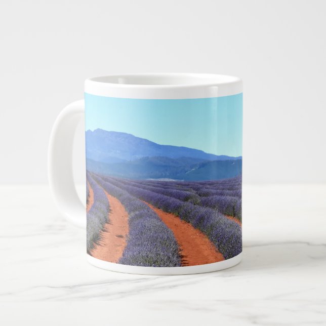 Rows of Lavender Plants in Bloom, Tasmania Mug (Front Left)