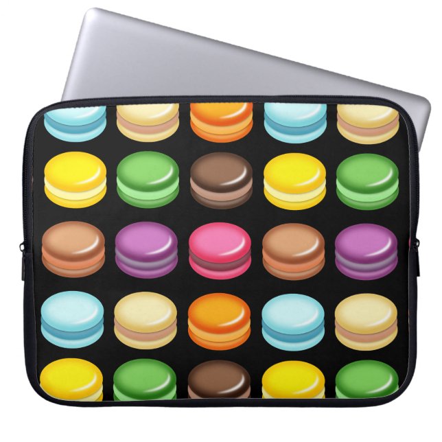 Rows of Macarons on Black Laptop Sleeve (Front)