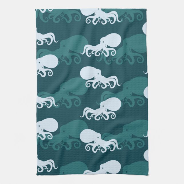Rows Of Octopus Pattern Tea Towel (Vertical)