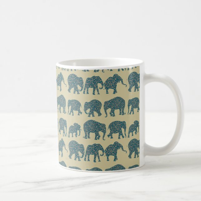 Rows of Paisley Elephants on Beige Coffee Mug (Right)