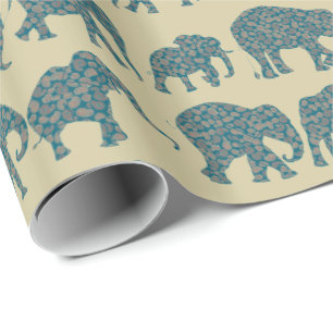 Rows of Paisley Elephants on Beige Giftwrap Wrapping Paper