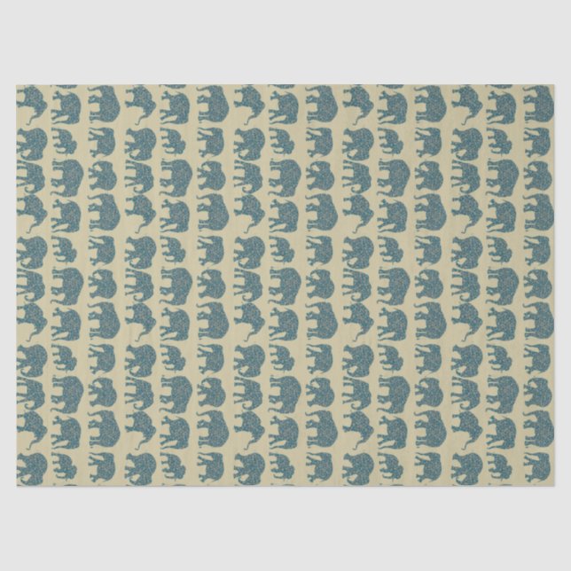 Rows of Paisley Elephants on Beige Tissue Paper (Front)