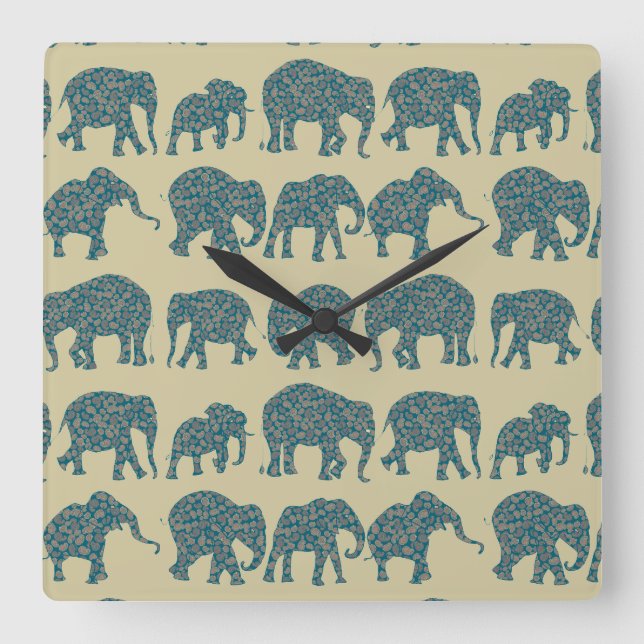 Rows of Paisley Elephants on Beige Wall Clock (Front)