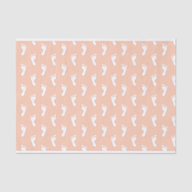 ROWS OF PASTEL PEACH ORANGE BABY FEET TISSUE PAPER (Front)