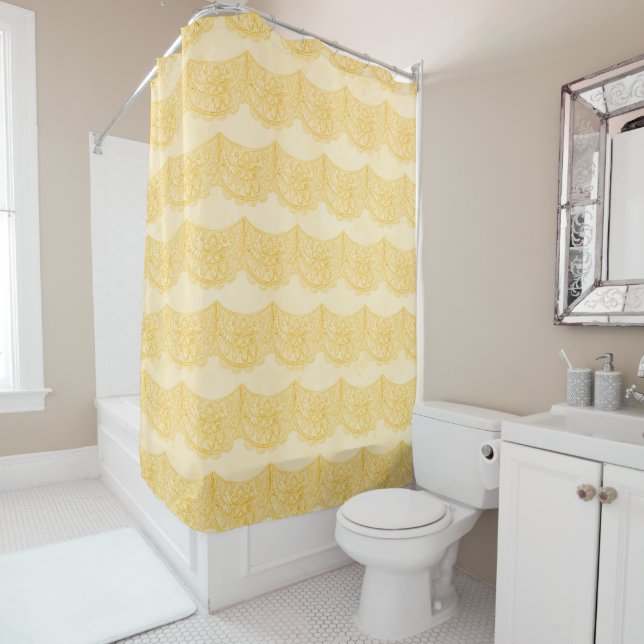 ROWS OF PASTEL YELLOW LACE LOOK PATTERNS SHOWER CURTAIN (In Situ)