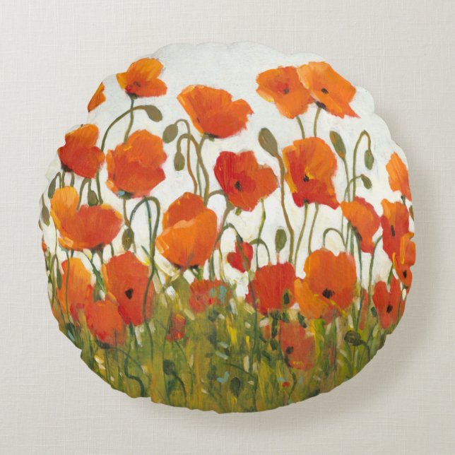 Rows of Poppies I Round Cushion (Front)