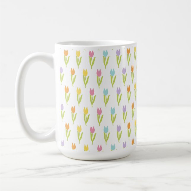 ROWS OF PRETTY COLORFUL EASTER TULIPS COFFEE MUG (Left)