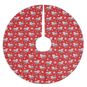 ROWS OF RED WHITE BLUE WINTER ICE SKATES BRUSHED POLYESTER TREE SKIRT