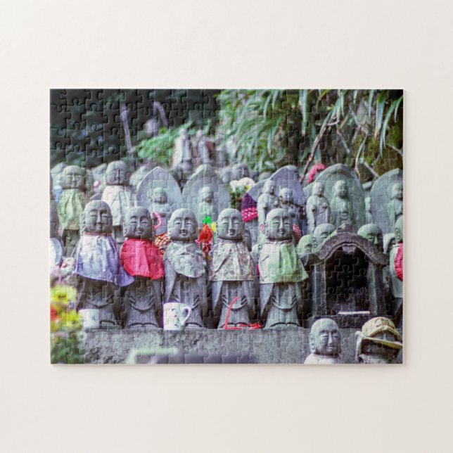 Rows of small Jizo monk statues with bibs - Japan Jigsaw Puzzle (Horizontal)