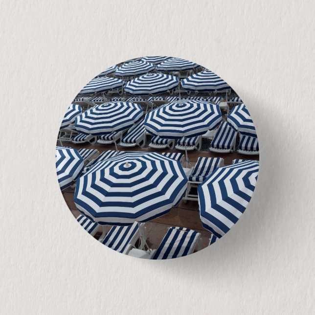 Rows Of Striped Beach Umbrellas With Sun Beds 3 Cm Round Badge (Front)