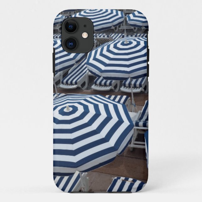 Rows Of Striped Beach Umbrellas With Sun Beds Case-Mate iPhone Case (Back)