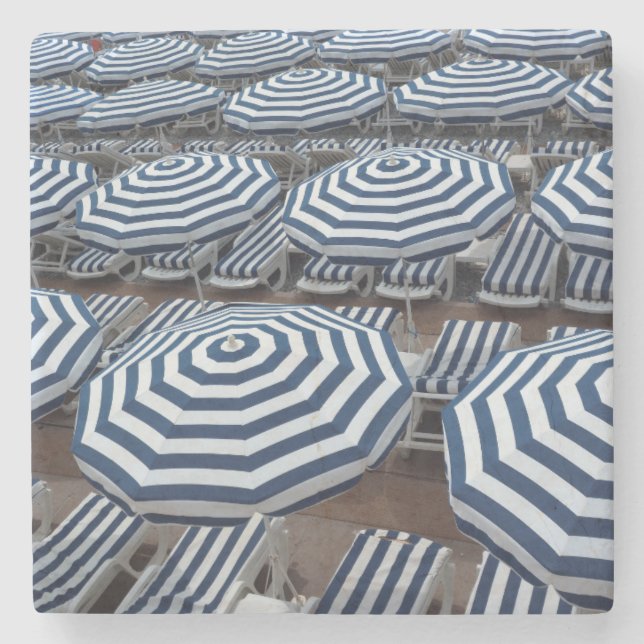 Rows Of Striped Beach Umbrellas With Sun Beds Stone Coaster (Front)