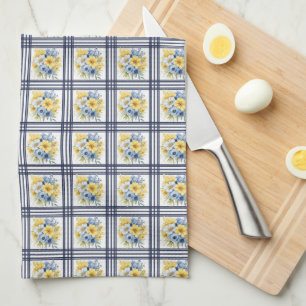 ROWS OF TINY BLUE YELLOW WHITE FLOWERS TEA TOWEL