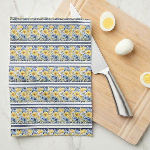 ROWS OF TINY BLUE YELLOW WHITE FLOWERS TEA TOWEL