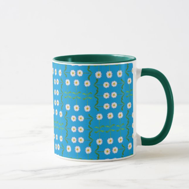 Rows of White Daisies on Teal Background Mug (Right)