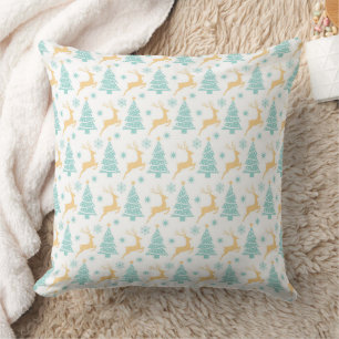 ROWS OF WINTER CHRISTMAS TREES & REINDEERS CUSHION