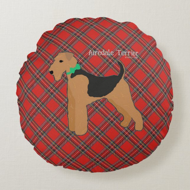 Roy Mocchi Bruno♥Round Pillow Red Airedale Terrier (Front)