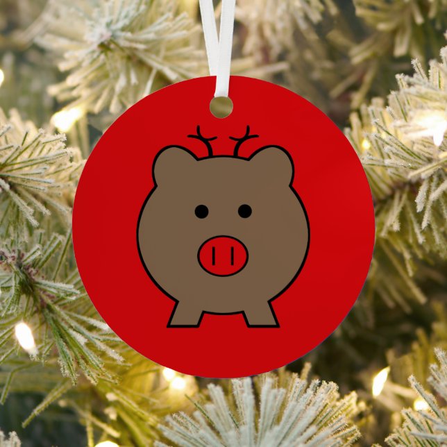 Roy the Christmas Pig Metal Tree Decoration (Insitu)