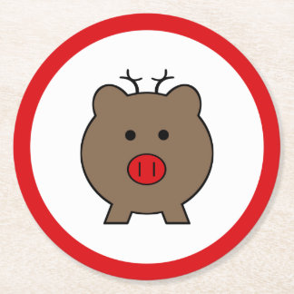 Roy the Christmas Pig Round Paper Coaster