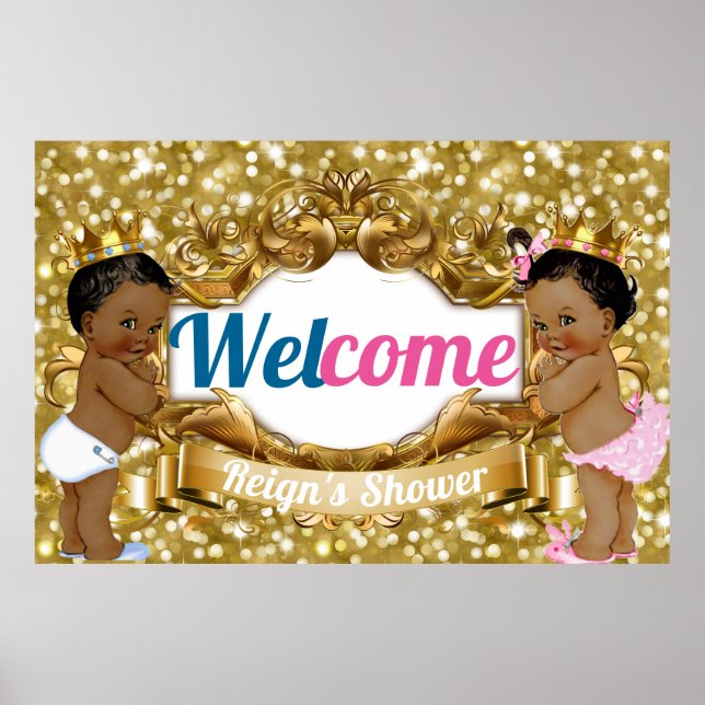Royal African Gender Reveal Glitter Welcome Poster (Front)