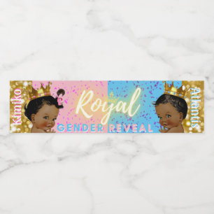Royal African Gender Reveal Pink Blue Gold Glitter Water Bottle Label