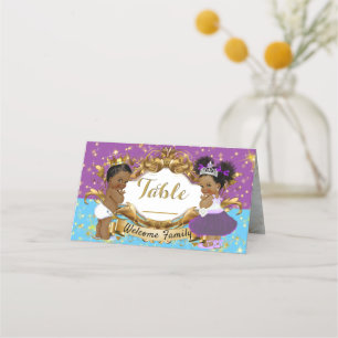 Royal African Gender Reveal Purple   Blue Elegant  Place Card