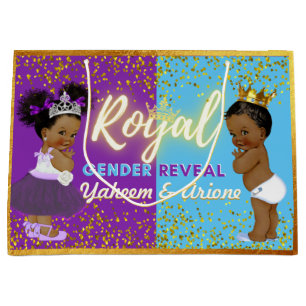 Royal African Gender Reveal Purple & Blue Photo Large Gift Bag