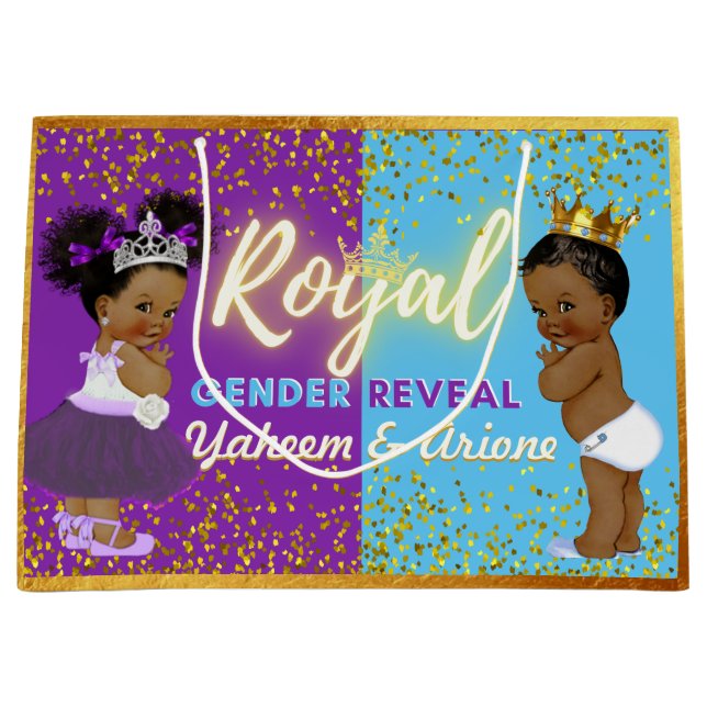 Royal African Gender Reveal Purple & Blue Photo Large Gift Bag (Front)